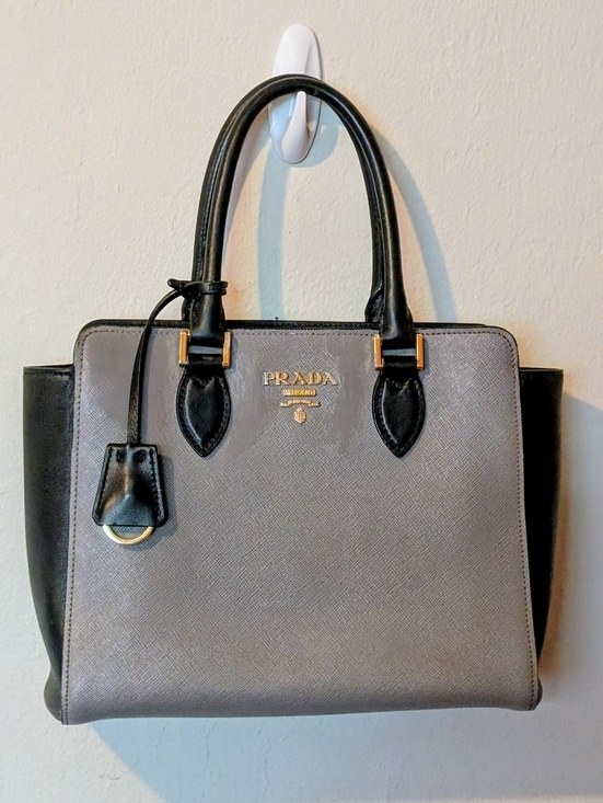 Prada Handbags - Prada Saffiano Leather Grey/Black Top Handle Tote Rehab Project Bag!